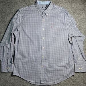 IZOD‎ Men’s Large Blue Gingham Non-Iron Stretch Button Down Shirt